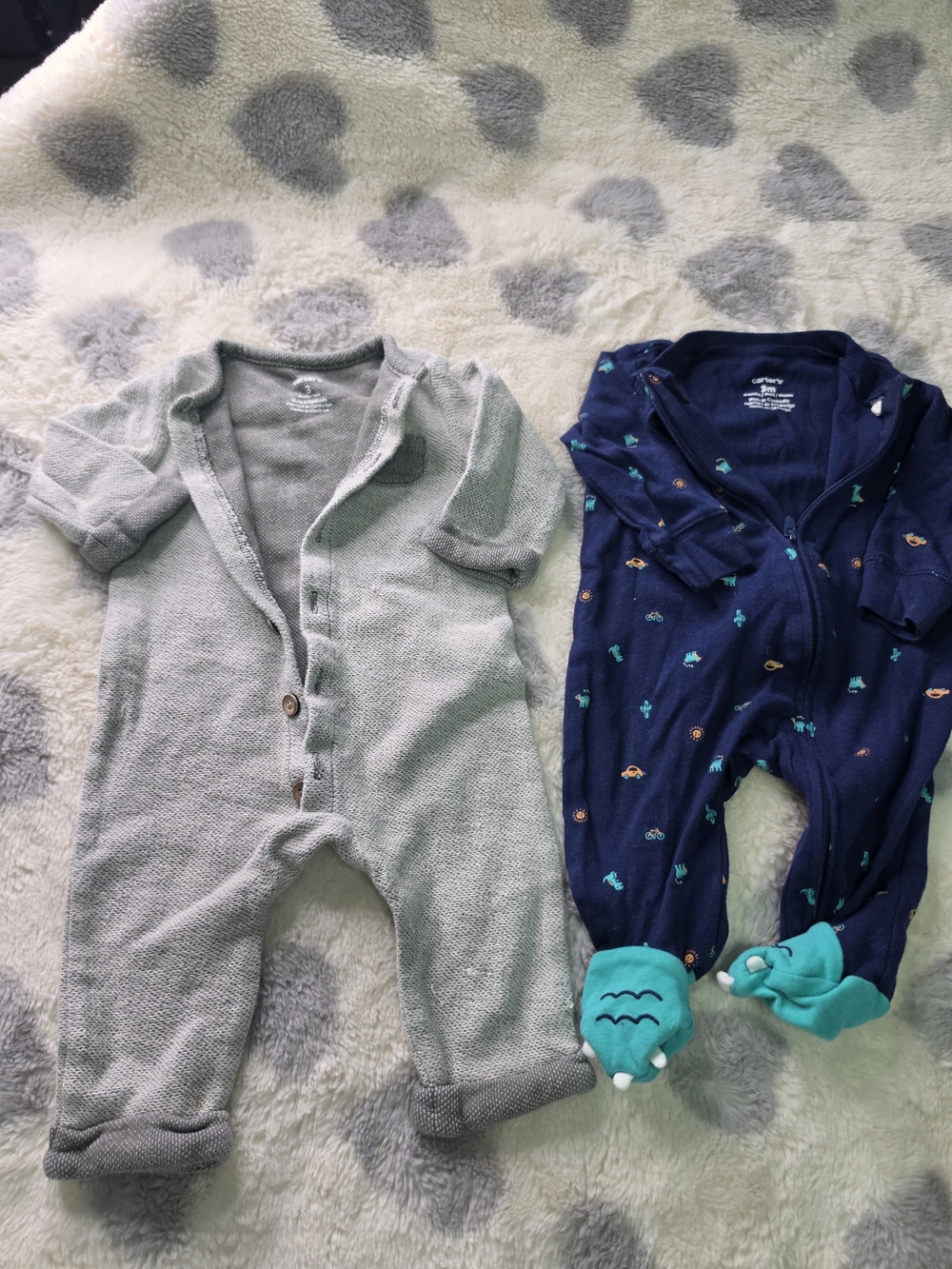 Carter's Navy Footed Dino One-Piece with Teal Accents And Grey Twill One Piece